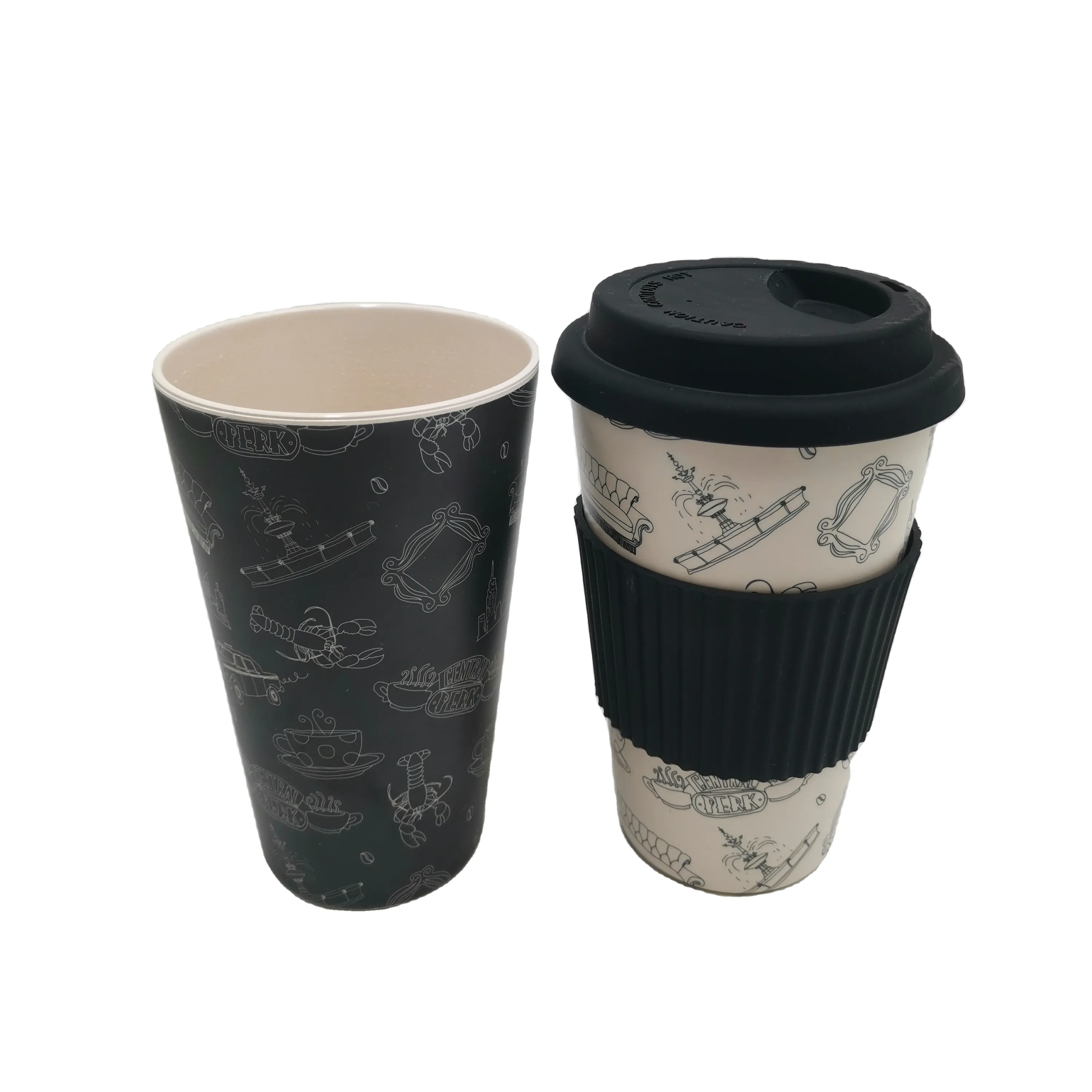 Tasse à café naturelle écologique sans BPA personnalisée fantaisie tasse de voyage à café en fibre de bambou biodégradable réutilisable tasse avec couvercles