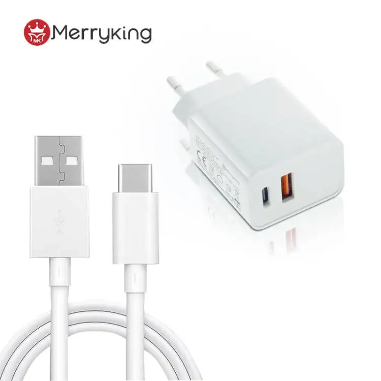 Merryking, лидер продаж, ЕС Plug CE GS EAC 5 вольт 3 ампер, двухпортовый адаптер питания, дорожное настенное зарядное устройство, 20 Вт, USB-C адаптер питания для телефона