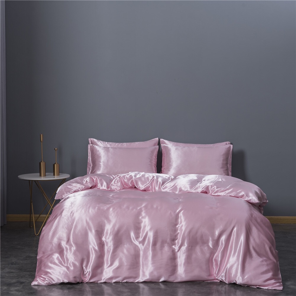 Satin High Quality Textile Solid Color Silk Bed Sets Sheet Duvet cover King Bedding Wholesale