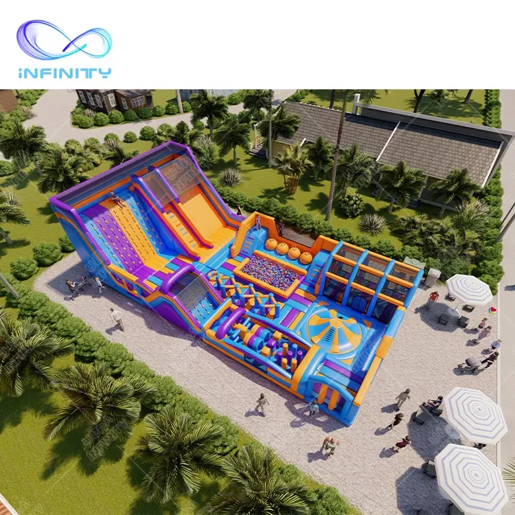 Parque de juegos inflable grande para niños, parque de atracciones al aire libre, juegos deportivos, pista de obstáculos, Tobogán tema inflable, personalizado