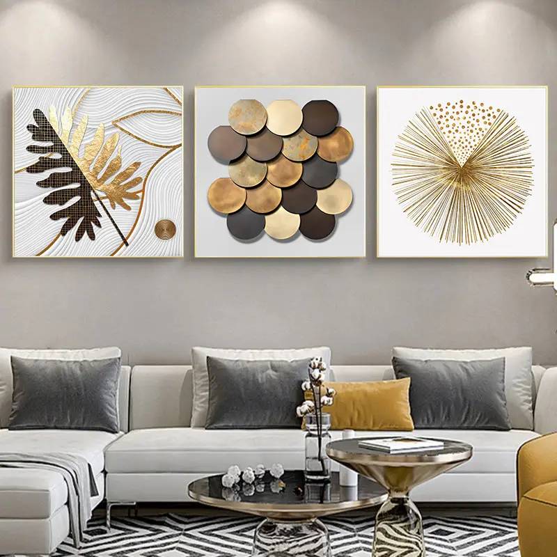 Home Decoração Gold Folha Posters Linha geométrica abstrata Still Life Impressão Emoldurado Canvas Pintura Wall Art