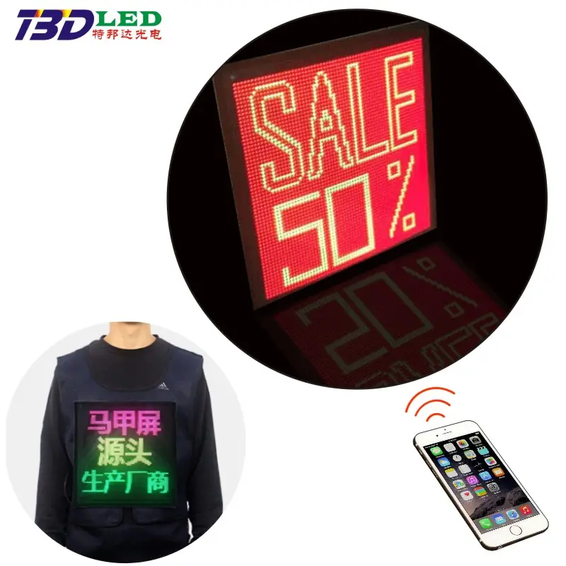 Nice design telefone APP Editar mensagens publicitárias LED Exibindo LED Jacket LED Vest Wearable APP Jacket Tela LED Programável