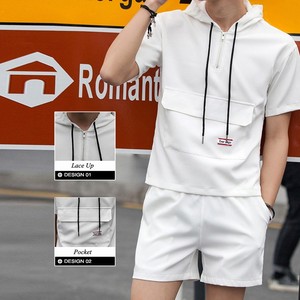 Yaz t-shitr Set erkekler özel Logo düz renk kapşonlu Spandex çiftler spor giyim seti erkekler için