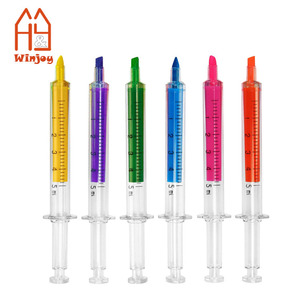 Forma de jeringa de inyección personalizada/al por mayor, colores brillantes, punta de cincel, resaltador, rotuladores surtidos para niños, novedad - Product Image 1