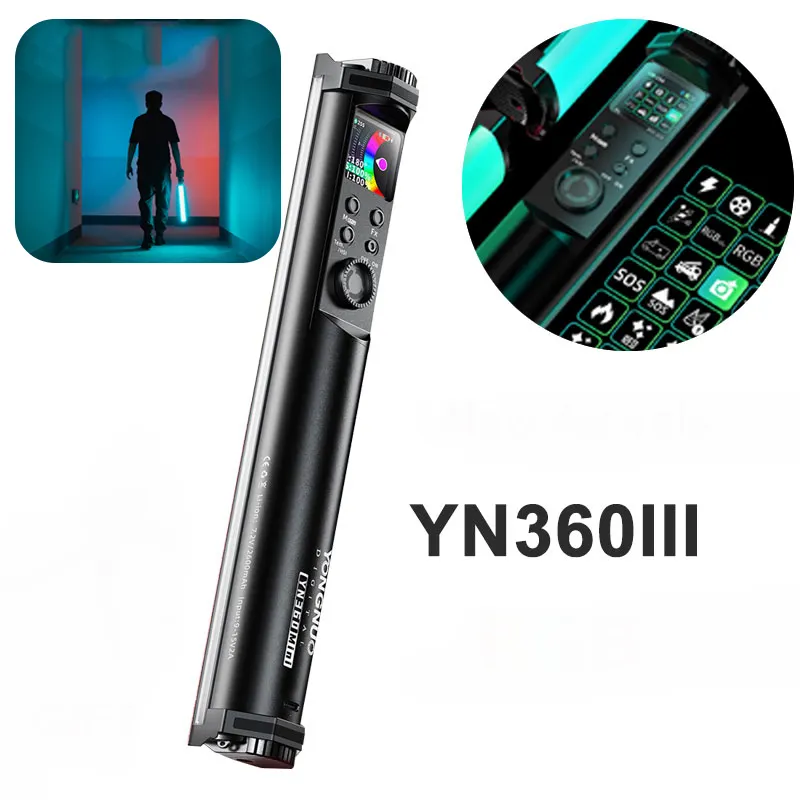 Yongnuo YN360Mini पोर्टेबल आरजीबी पूर्ण रंग फोटोग्राफिक बर्फ प्रकाश एलईडी वीडियो प्रकाश 2700K-7500K भरने छड़ी प्रकाश पेंटिंग