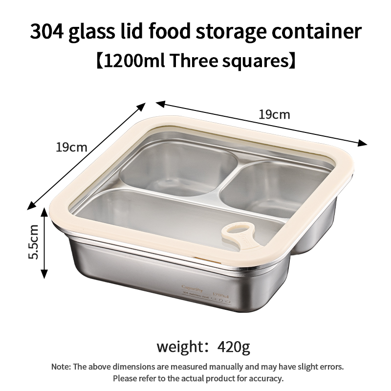 Boîte de conservation alimentaire XZ-304 avec couvercle en verre (1200 ml, 3 compartiments)