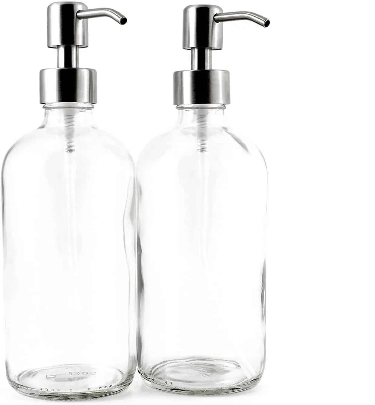 16-Unzen-Klarglas-Boston-Rundflaschen mit/Edelstahl pumpen Seifensp ender Ideal für ätherische Öle Lotionen Flüssig seifen