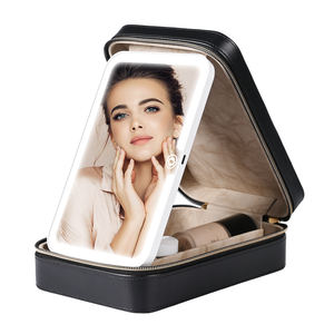 Porta pennelli per il trucco nero portatile borsa per il trucco da viaggio con custodia cosmetica a specchio a Led - Product Image 3