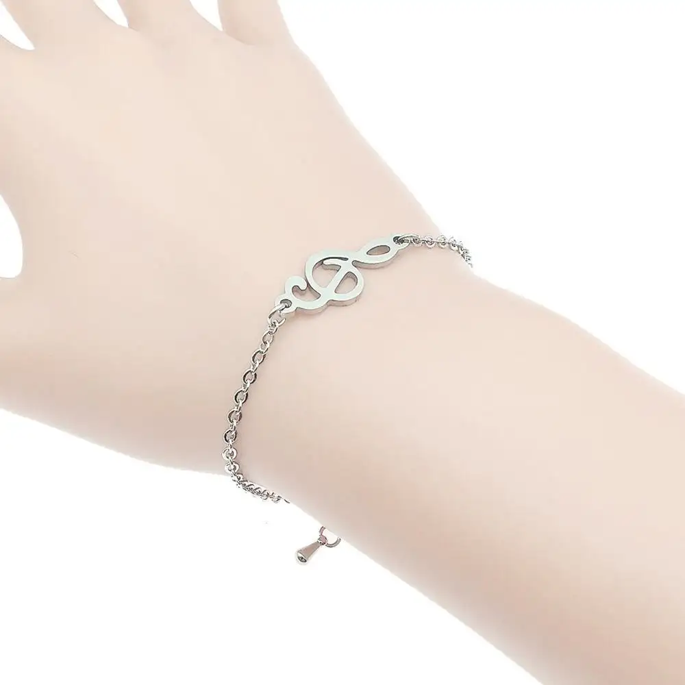 Mulheres Aço Inoxidável Music Note Cor Prata Amante Noivado Jóias Charm Bracelet Mulheres Oco Coração Folha Boho Pulseiras