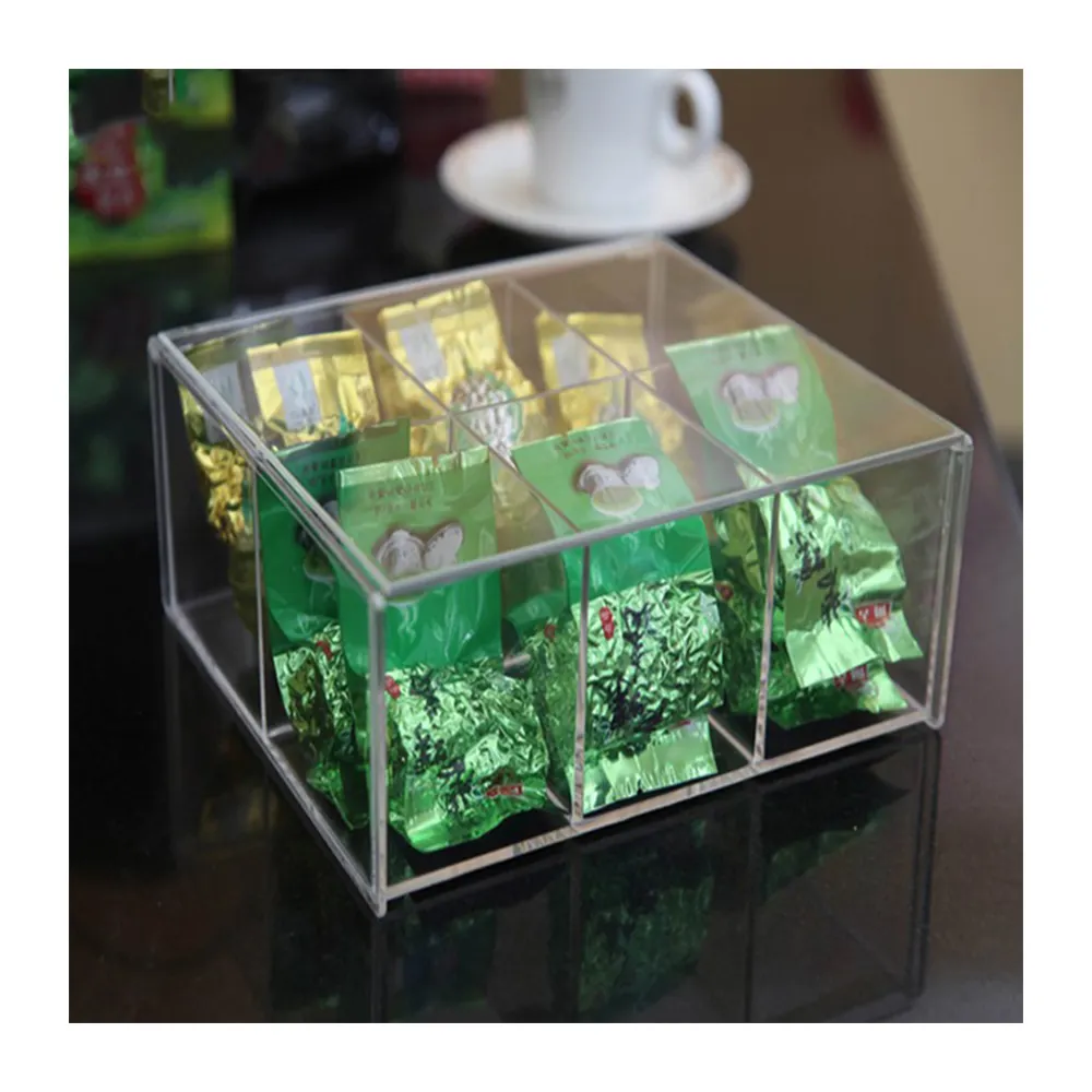 Di alta qualità acrilico trasparente tè organizzatore 6-divide bustina di tè scatola di immagazzinaggio