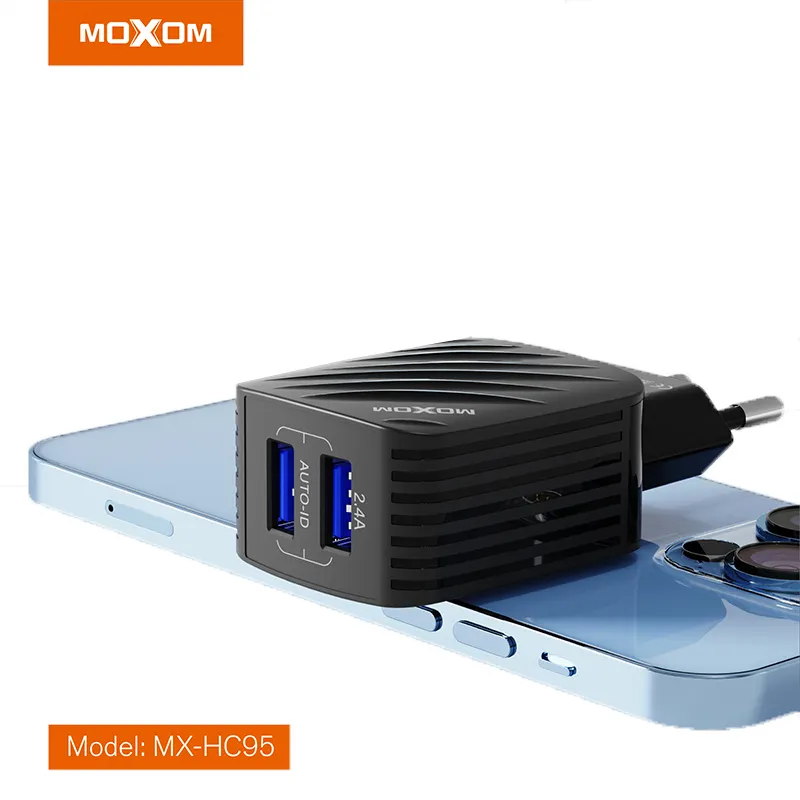 MOXOM Port USB Ganda, Pengisi Daya Ponsel Dinding, Port USB Ganda, USB Ganda, Colokan EU, Kualitas Tinggi