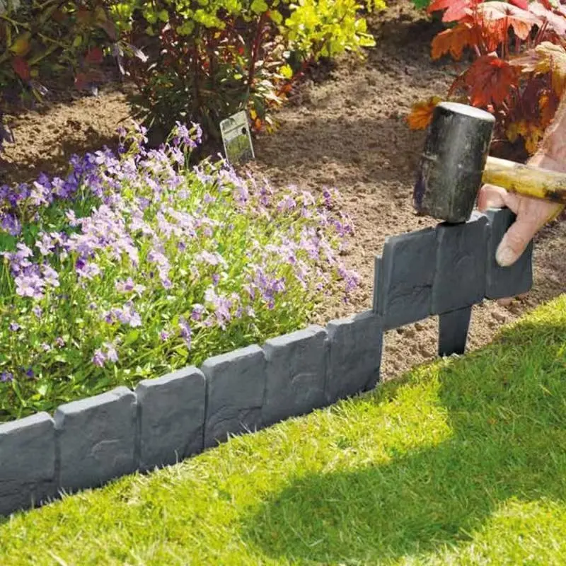 10PK Grey Stone Effect Rasen kante 2.5 M Garden Barrier Dekoration Zaun Kunststoff Garten Kanten brett Zaun