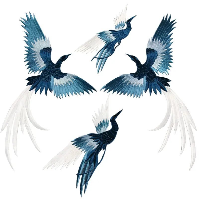 Синяя вышитая птица тканевая наклейка синяя Феникс большая нашивка Аппликация Украшение одежды