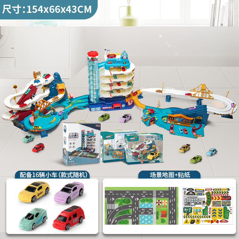 set regalo - collina dei dinosauri, strada a 6 piani, torre per auto, città, autostrada