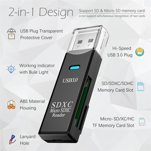 Lettore di schede USB 3.0 Micro SD, 5Gbps 2 in 1 USB3.0 Dual Slot SD TF Memory Card Reader USB 2.0 adattatore per SDXC, SDHC, MMC, RS-MMC - Product Image 4