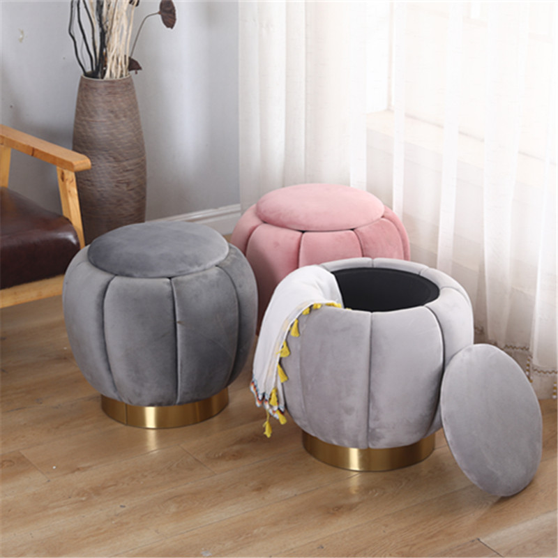 Modern Velvet Pouf Round Tufted Storage Ottoman With Gold Base