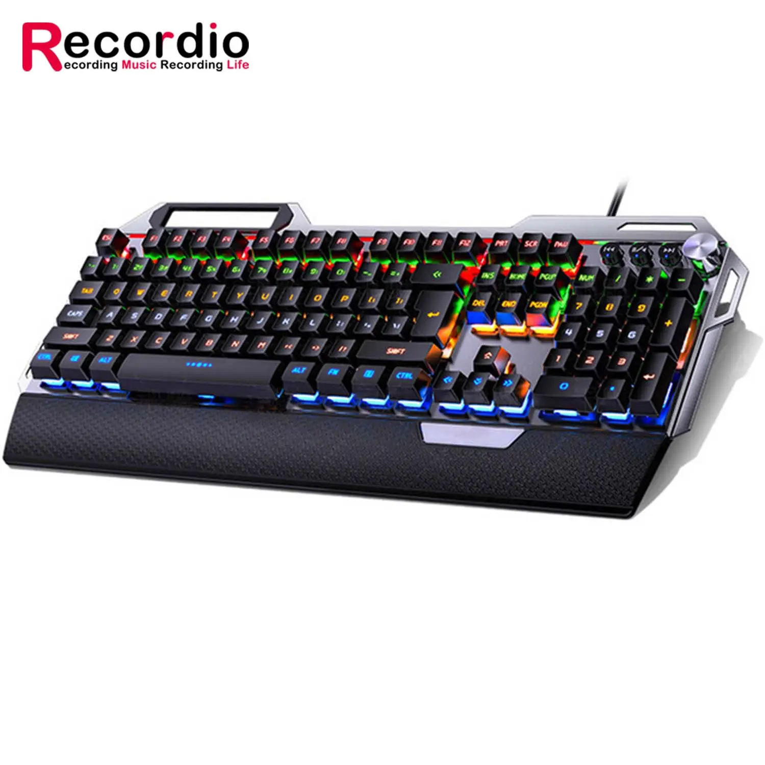 Keyboard Gaming Mekanik Logam GAZ-KB02, dengan Sandaran Tangan, Pegangan Telepon Seluler Penyesuaian Tombol 104-Kunci