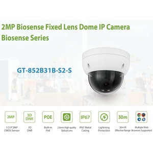 Sistema de seguridad de cámara inalámbrica IP domo de lente fija de 2MP con POE interno Serie impermeable IP67 Biosense - Product Image 4