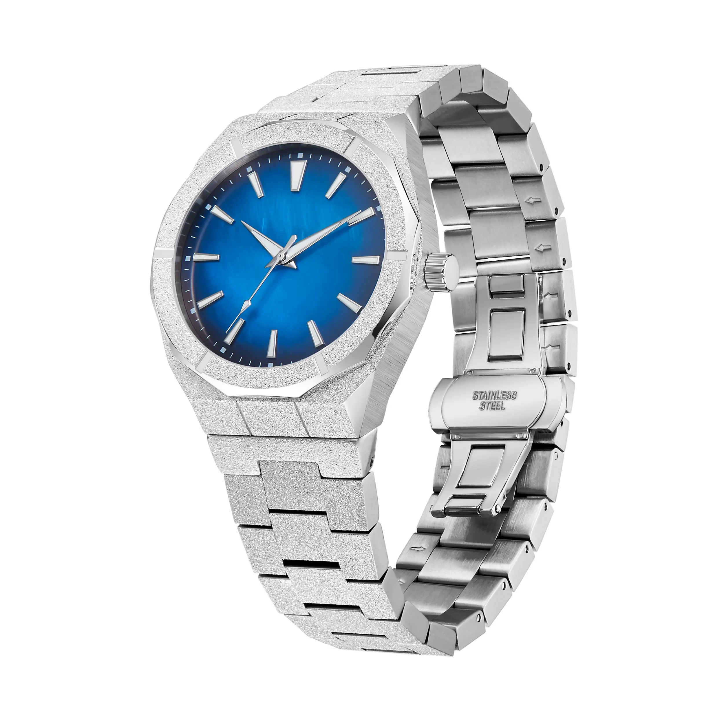 Luxo DIFÍCIL Bling Bling Blue MOP Dial reloj para hombre Frosted Hip Hop relógio para homens