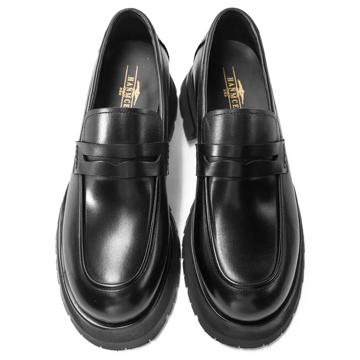 Hanmce Business Casual traspirante moda fatta a mano maschile punta tonda piattaforma spessa scarpe mocassino stile britannico in vera pelle