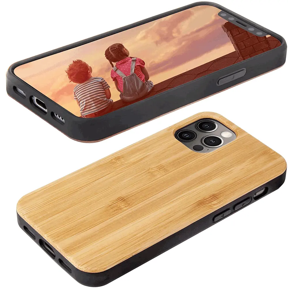 Capa de telefone de madeira para iphone, design personalizado, madeira natural, à prova de choque, proteção contra acidentes, capa de madeira de bambu para 13