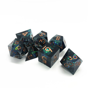 透明シャープエッジ多面体ダークブラックグリーングリッターコアダイスセット7個DNDゲームダイスセットRPGボードゲーム - Product Image 5