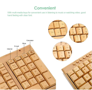 Teclado de PC de bambú inalámbrico de 2,4G y ratón con cable combinado hecho a mano de madera Natural accesorios de ordenador de oficina Plug Play - Product Image 3