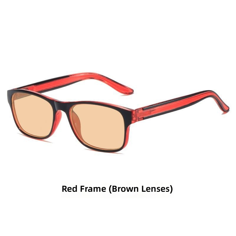 Red frame-brown lens