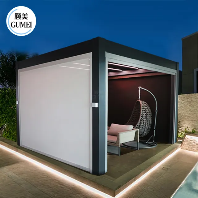 Diseño de persiana impermeable moderna, pérgola bioclimática de aluminio para edificios de jardín, pérgola con techo de persiana