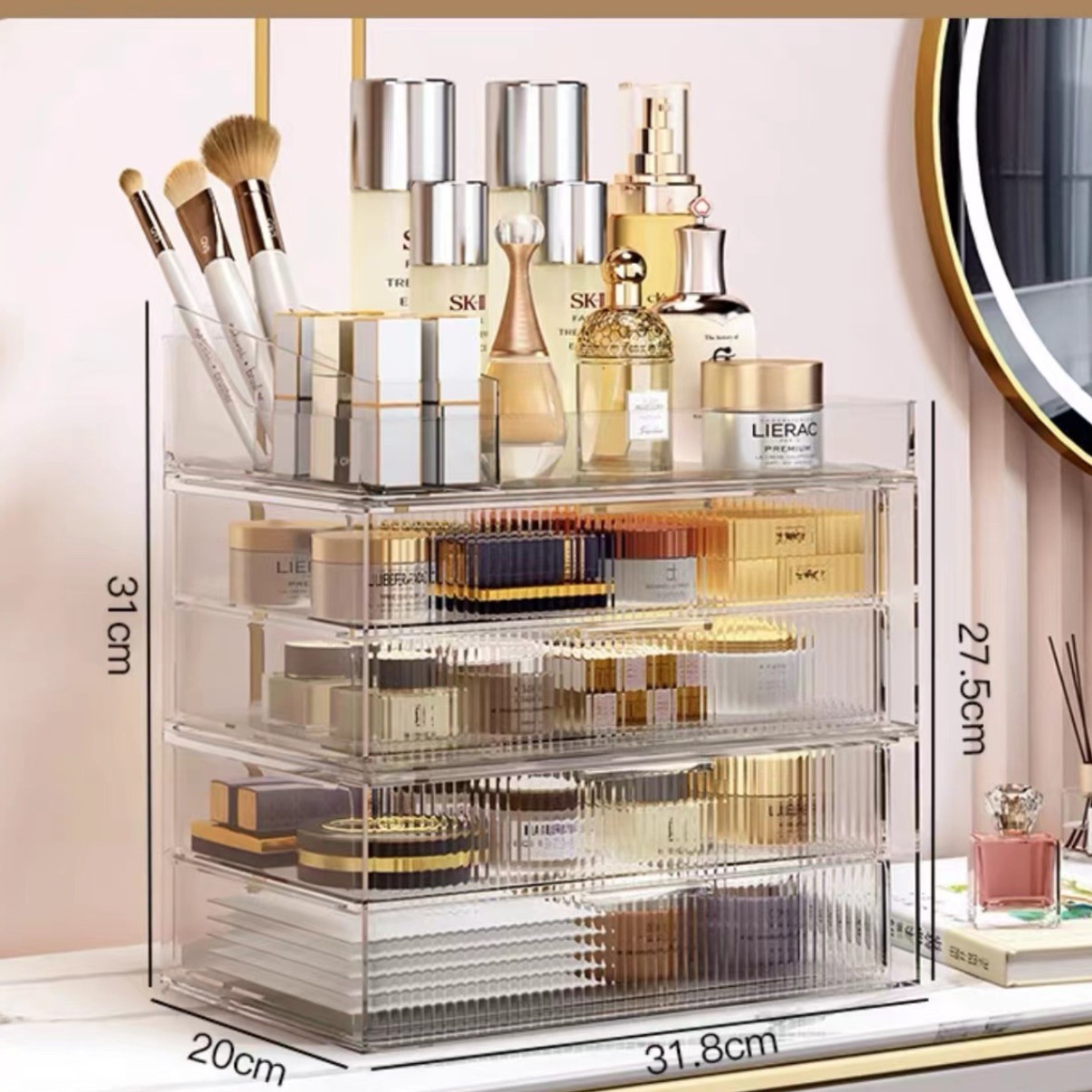 Transparent white four-layer lipstick case with tray