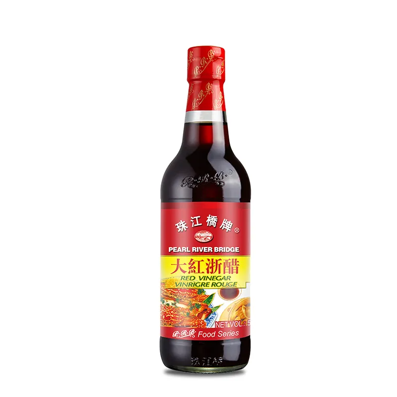 Venta caliente precio de fábrica fermentado naturalmente de alta calidad sin OGM vinagre Pearl River Bridge 500ML botella de vidrio PRB vinagre rojo