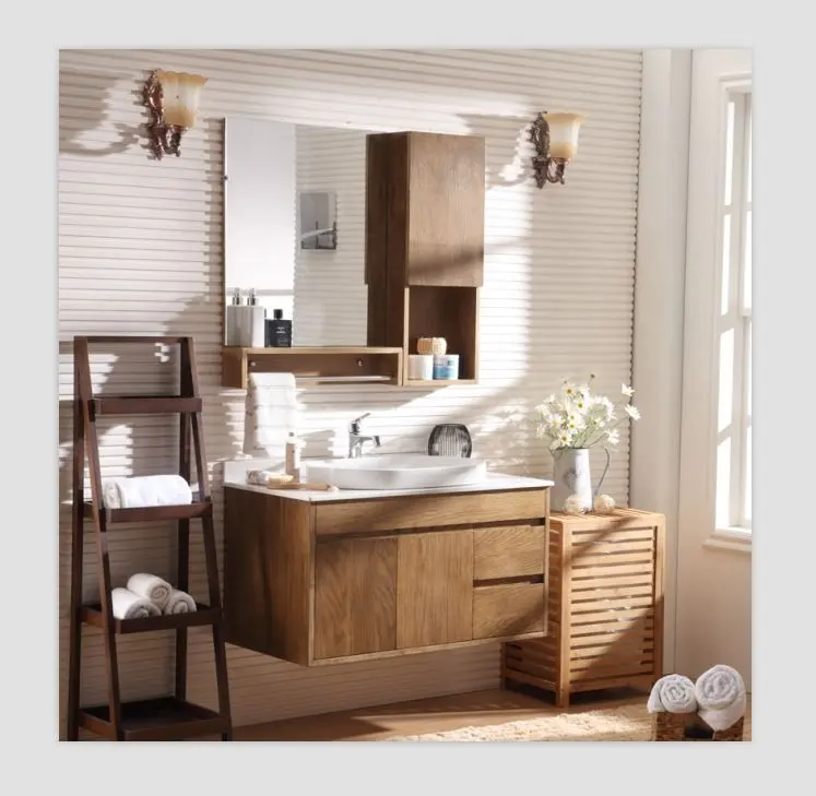 Armarios de baño modernos y económicos, madera contrachapada de melamina hecha a medida con espejo