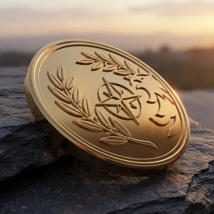 moneda con logo en relieve