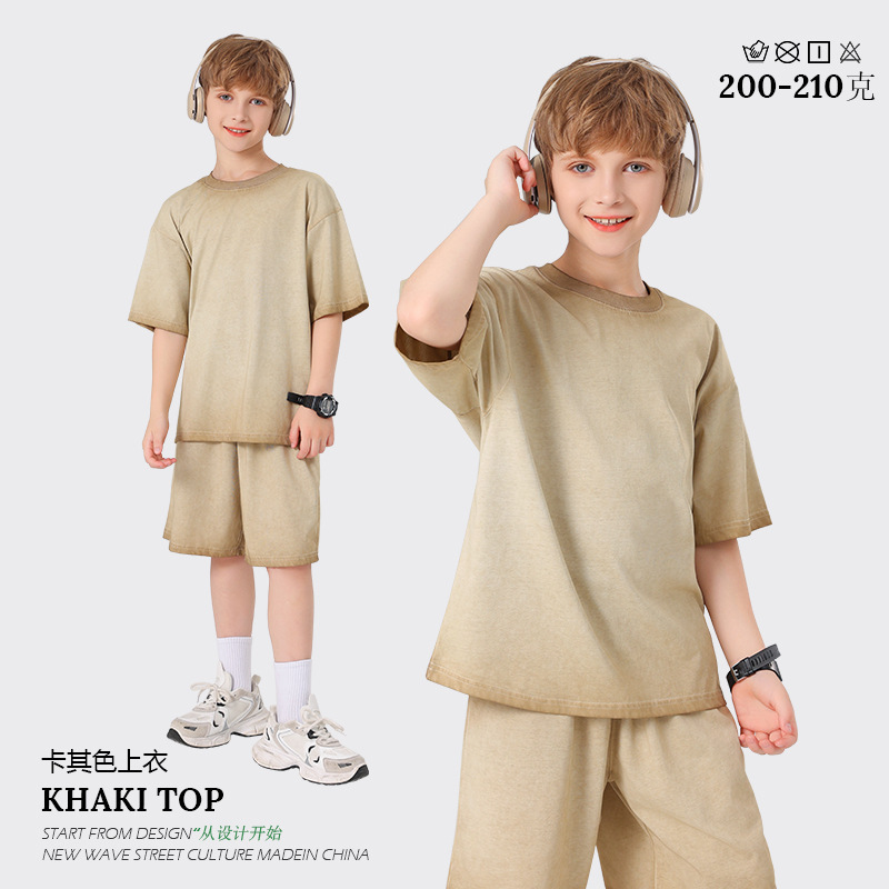 T-shirt color block in khaki chiaro