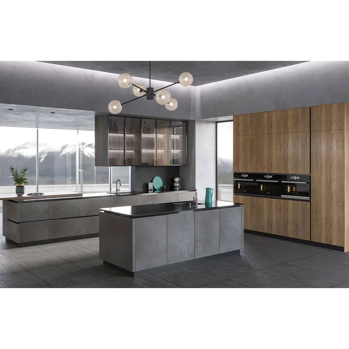 European and American style gray open waterproof cooking kitchen cabinet modern kitchen design cabinet