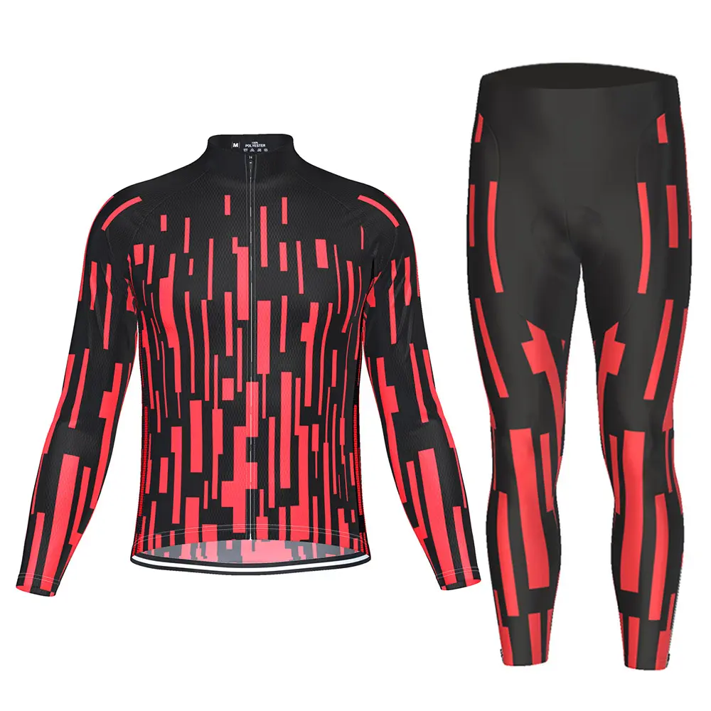 HIRBGOD maschio Phantom Ripple manica lunga maglia da ciclismo Set inverno Casual bici da strada abbigliamento senza spalline pantaloni da bicicletta per uomo