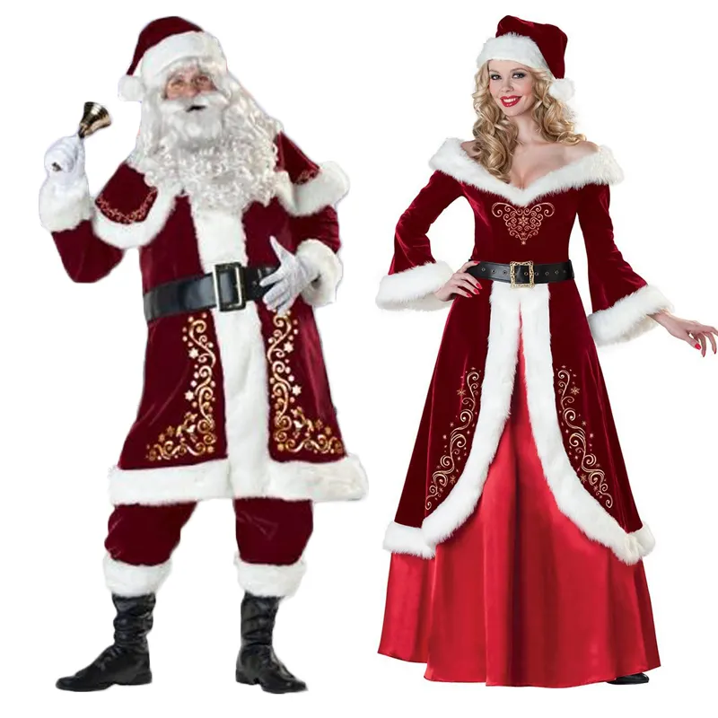 女性のためのアメリカのレトロなクリスマスの宮殿のドレスエレガントなベルベット2個のサンタクロースのクリスマスドレスのジャケットとカップルのための服