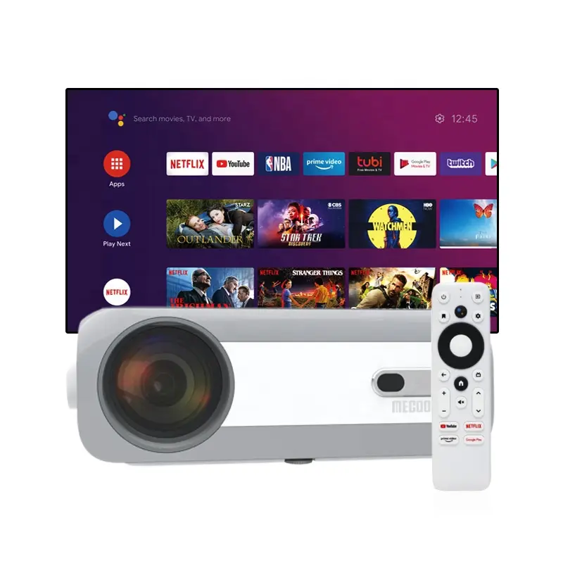 Proyektor Portabel Lcd 4K Pintar 1080P, Proyektor Home Theater Mecool Sail Kp1 1080P 700 Ansi Lumens Android Tv dengan Dongle Tv