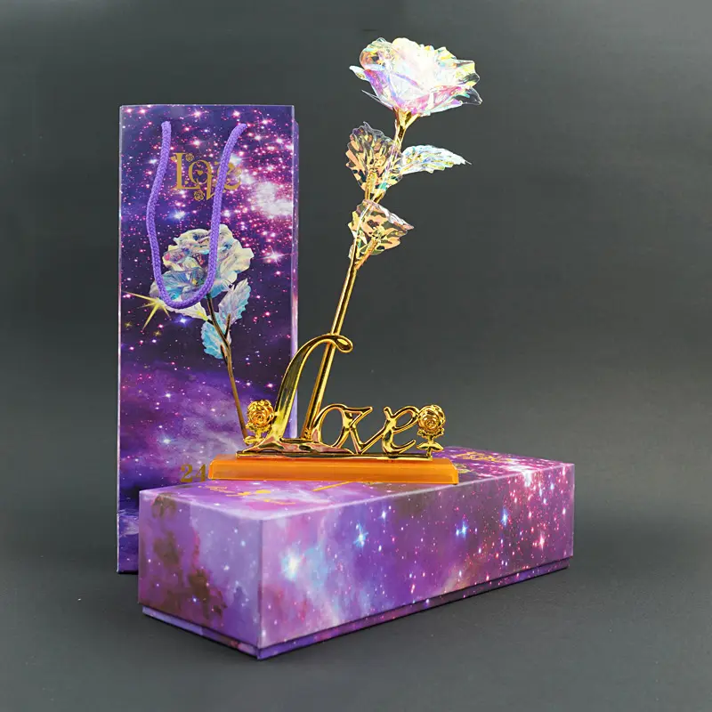 Regalo per la festa della mamma arcobaleno galassia artificiale fiore rosa Led 24k lamina d'oro Rose bianche con scatole
