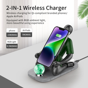 <strong>2</strong> <strong>in</strong> <strong>1</strong> 15W Fast Wireless Charger and Night Light Cell Phone Holder Multi-Function for IPhone/Samsung and for AirPods 9V/2A Input - Product Image 2