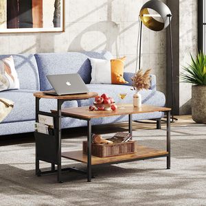 Wooden Two-piece Set <strong>Nested</strong> Coffee <strong>Table</strong> Round and <strong>Rectangular</strong> Living Room <strong>Table</strong> Set With Metal Frame - Product Image 2