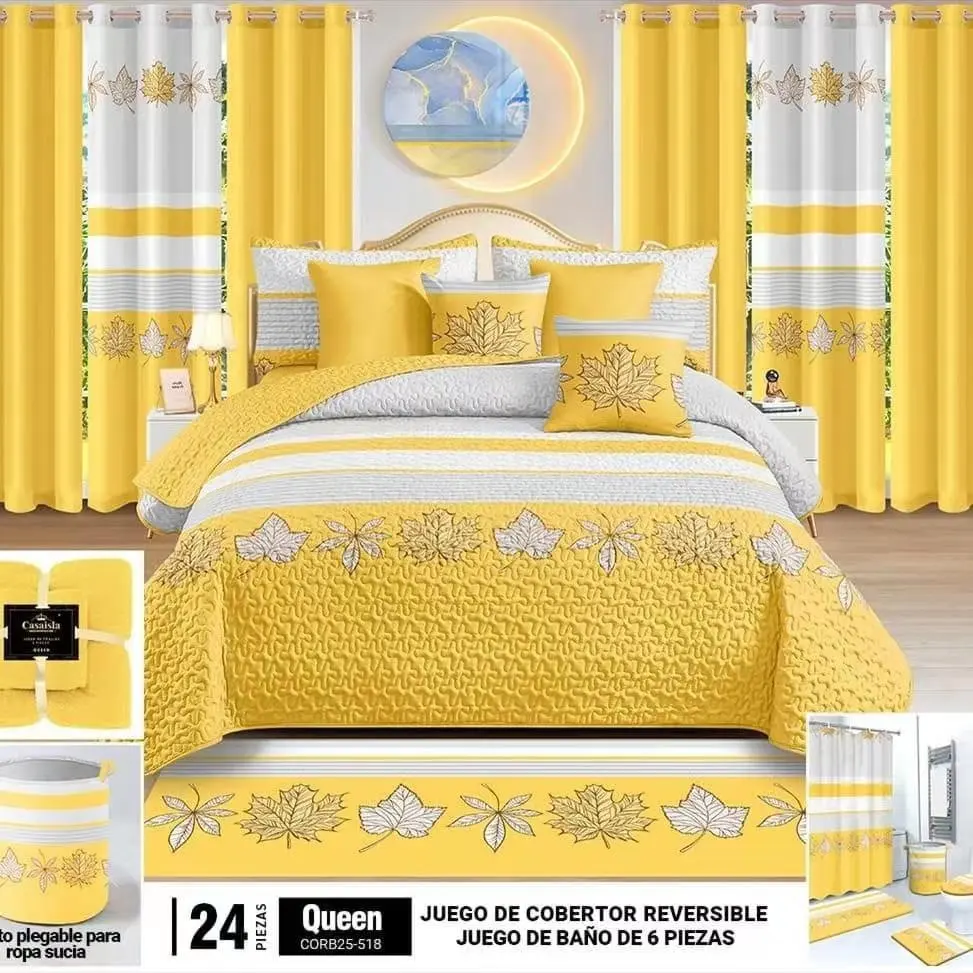 Prêt à expédier 22 pièces couvre-lit matelassé avec rideau et ensemble de salle de bain king size personnalisé 24 pièces ensemble couvre-lit tissu LILIANNA