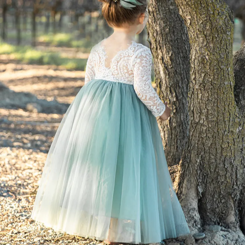 2022 flower girl lace tulle dresses 6-12 years kids