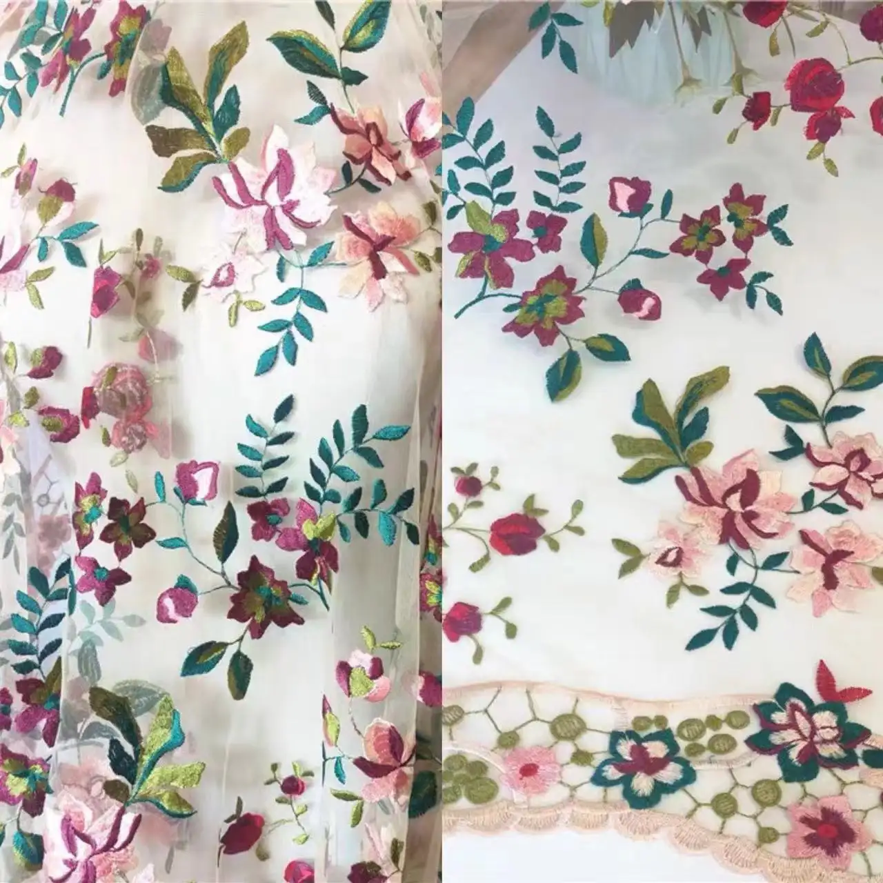Popüler renkli nijeryalı nakış dantel kumaş parti elbise için 2024 dantel nakış tül