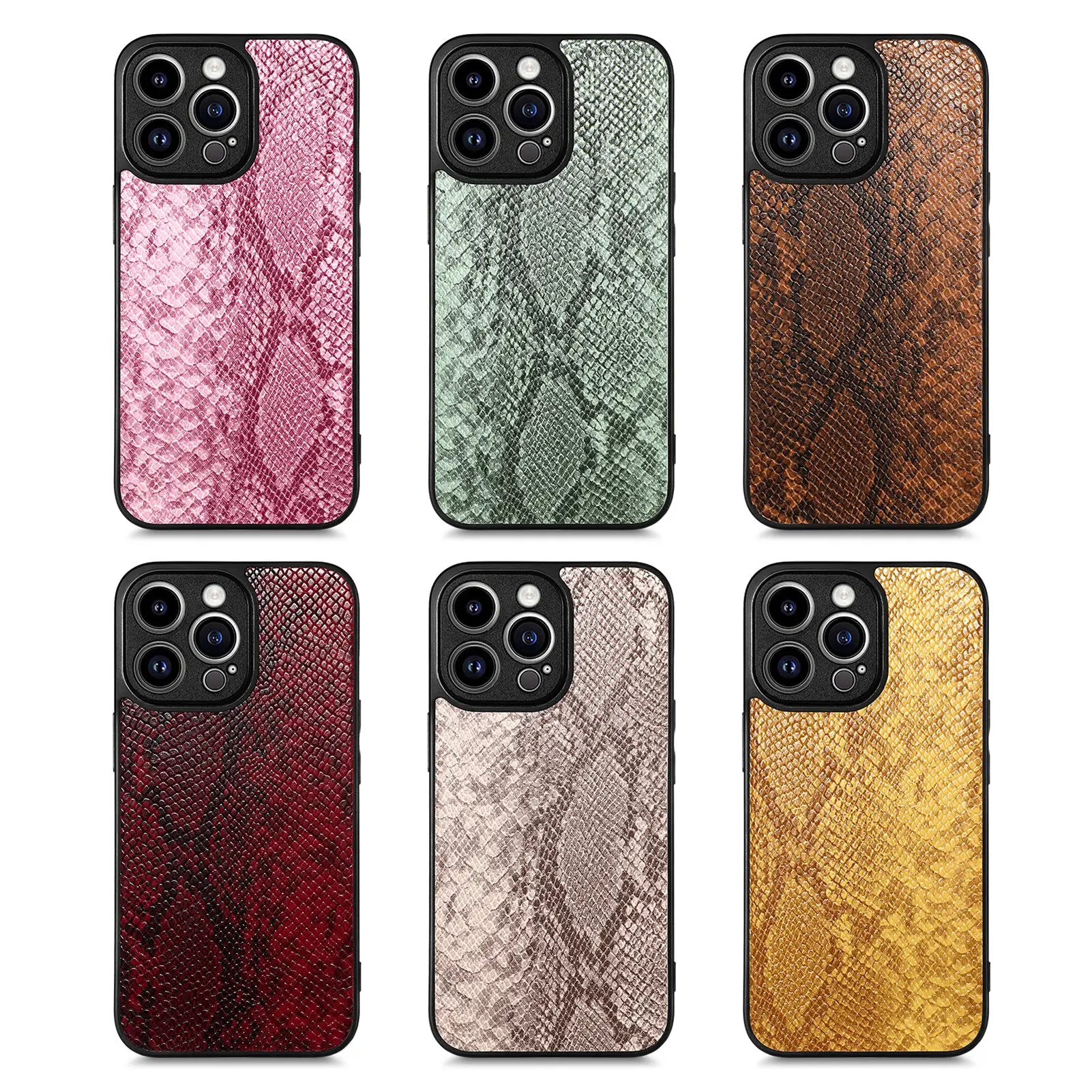 Luxo Pythons Snake Texture PU Leather Back Skin Feel Shockproof Phone Case Capa para iPhone 14 13 12 11 Pro Max XS XR 7 8