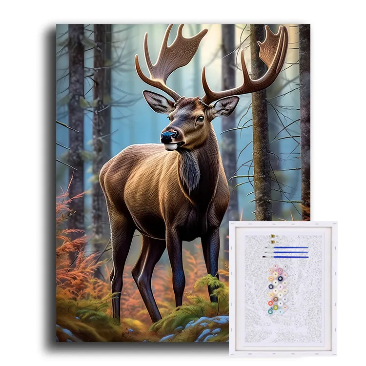 Venta caliente Elk Forest Children's Educational Digital Oil Painting Diy Painting By Numbers Animal Painting