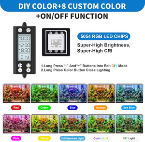 Luz de acuario programable para pecera con monitor LCD y termómetro para plantas acuáticas, lámpara LED de ciclo 24/7 con función de memoria