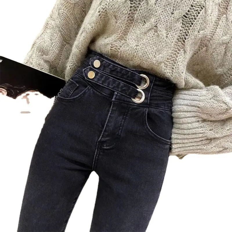 Hot selling autumn and winter 2021 new high waist black jeans women's 9-point versatile slim tight small foot pencil pants