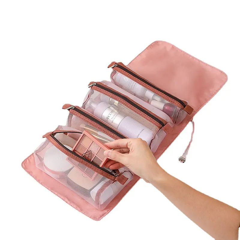 Sac à cosmétiques fendu de grande capacité, sac de rangement de voyage pliable portable quatre-en-un ensemble avancé sac de lavage