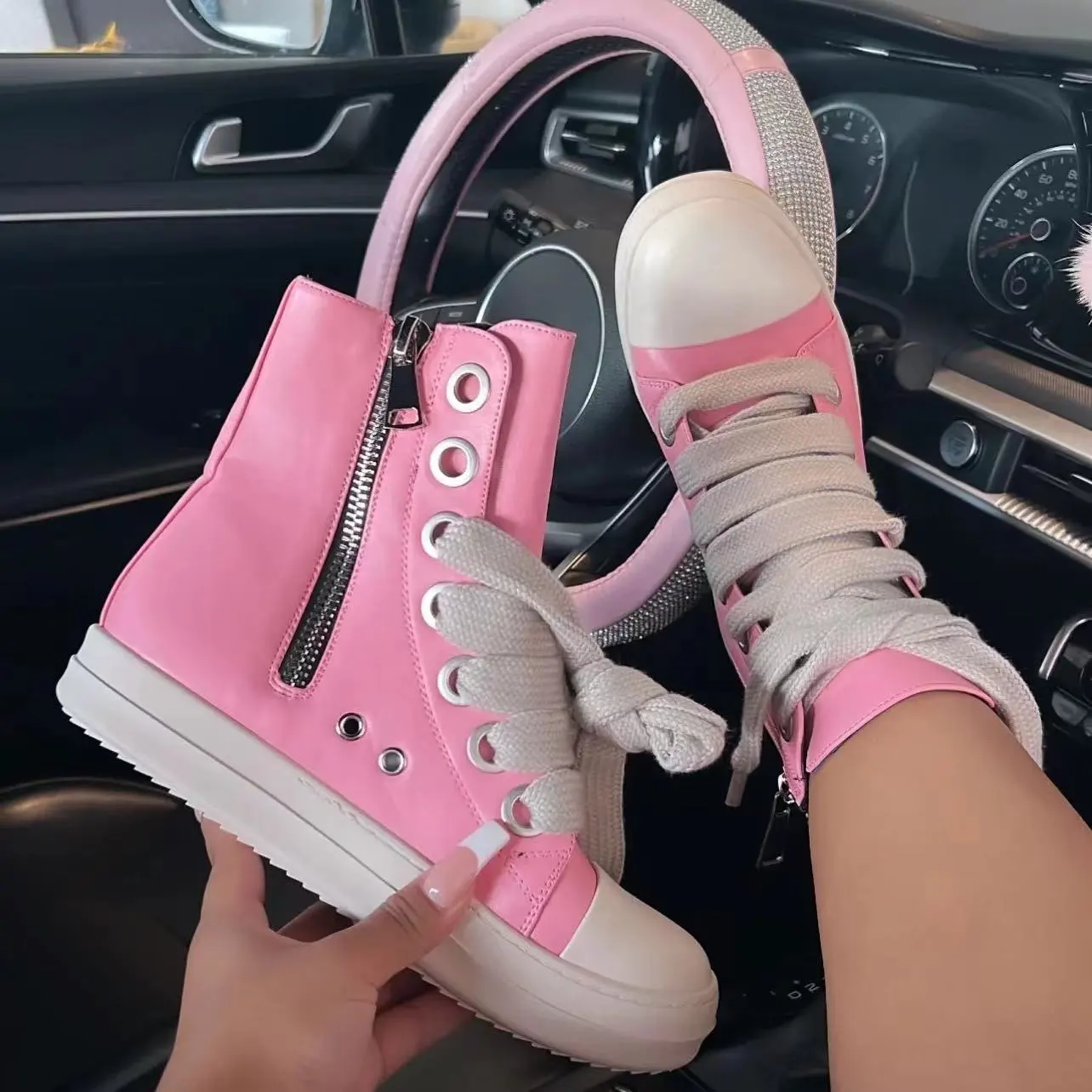 Çoklu renk platformu sneakers lüks yarım çizmeler pembe turuncu gri yeşil kırmızı beyaz siyah ayakkabı kadın yüksek üst deri sneakers